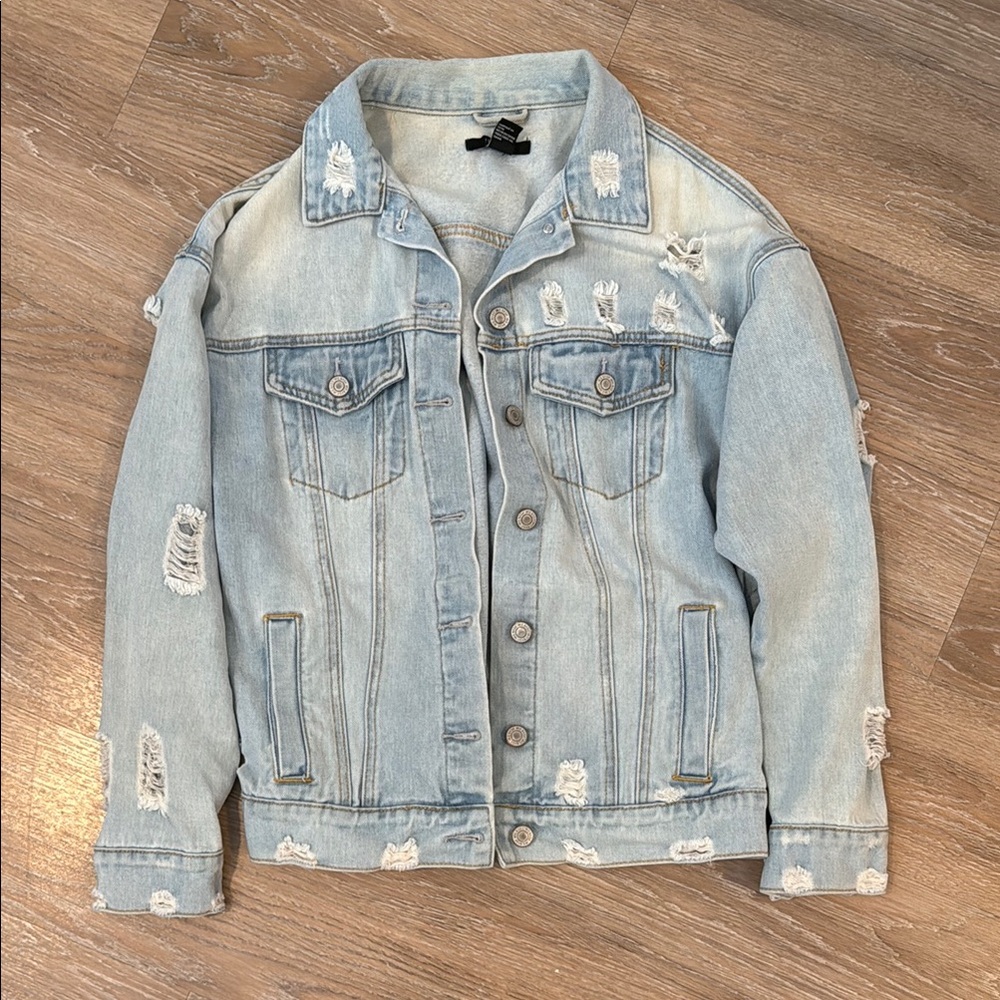 Forever 21 Distressed Light Blue Denim Jacket